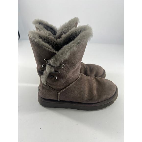 Ugg Constatine Satin Ribbon Boots Womens Size 7 Gray Charcoal Warm Y2K - Picture 2 of 9